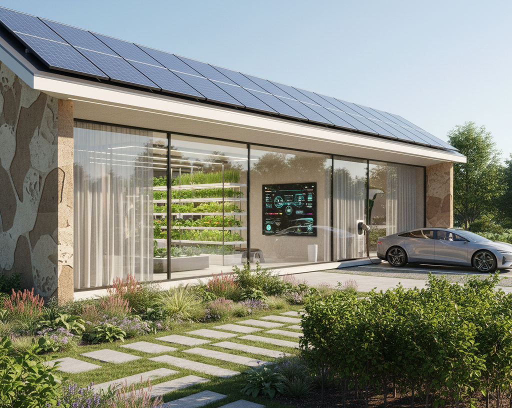water recycling, waste recycling, electrification, heat pumps, EV chargers, future-proof home, eco-friendly living, solar panels, water recycling, mini forest creation, smart sustainable home.