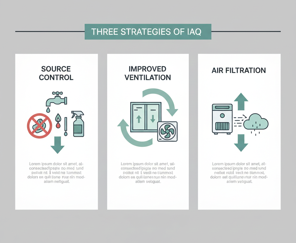 There are three basic strategies to improve indoor air quality: